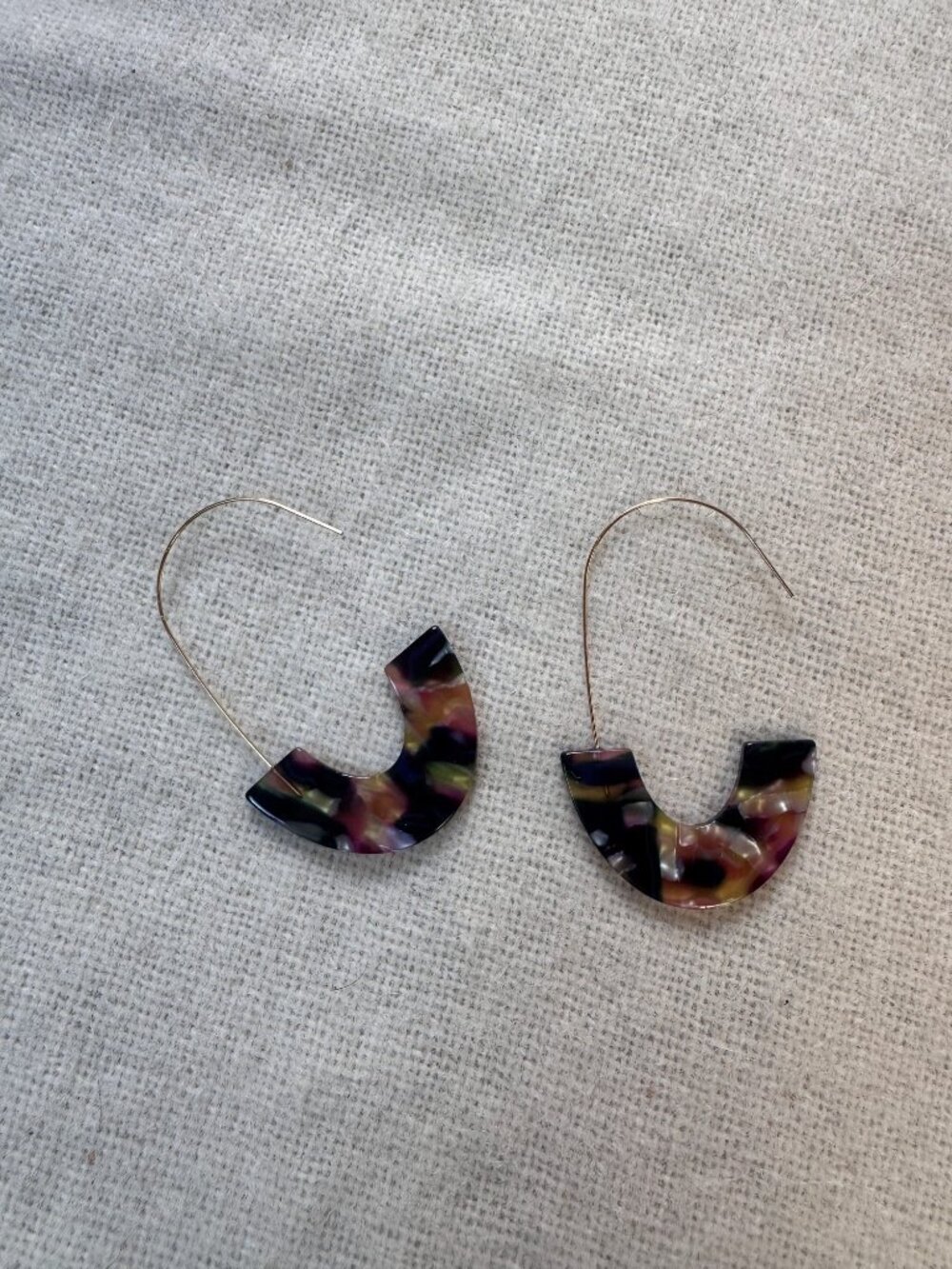 Tortoise Multicolor Acetate U-Drop Threader Earrings Gold-Tone Statement - Picture 2 of 4